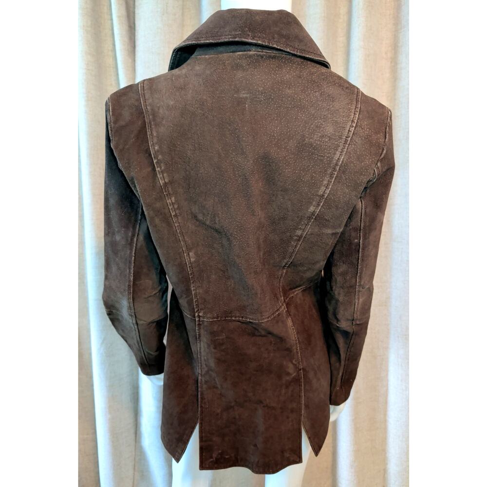 VTG Y2K Misdemeanor Women's Brown Suede Jacket Blazer 3 Button Size M Boho - Picture 4 of 6
